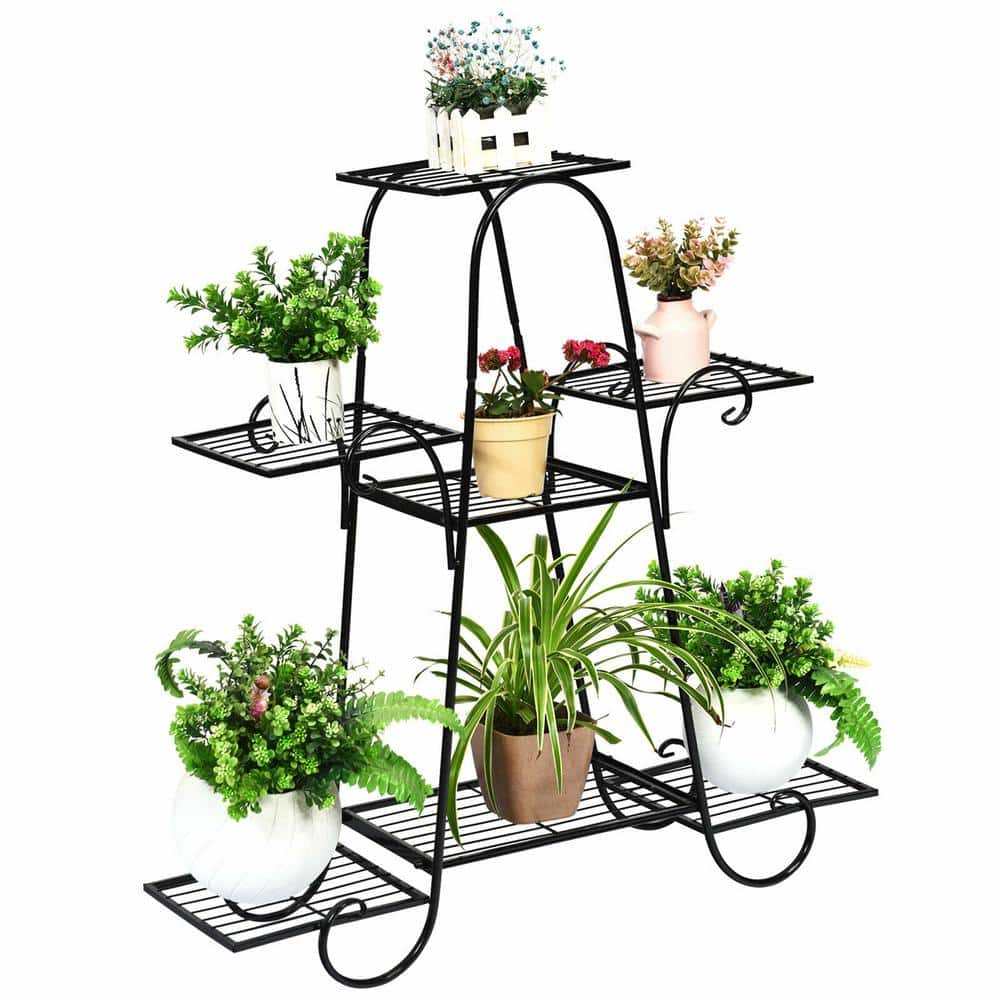 Gymax 32.5 in. Indoor/Outdoor Metal Plant Stand Shelf Multilayer Potted Display Rack Patio Garden (7-Tiered) GYM06243