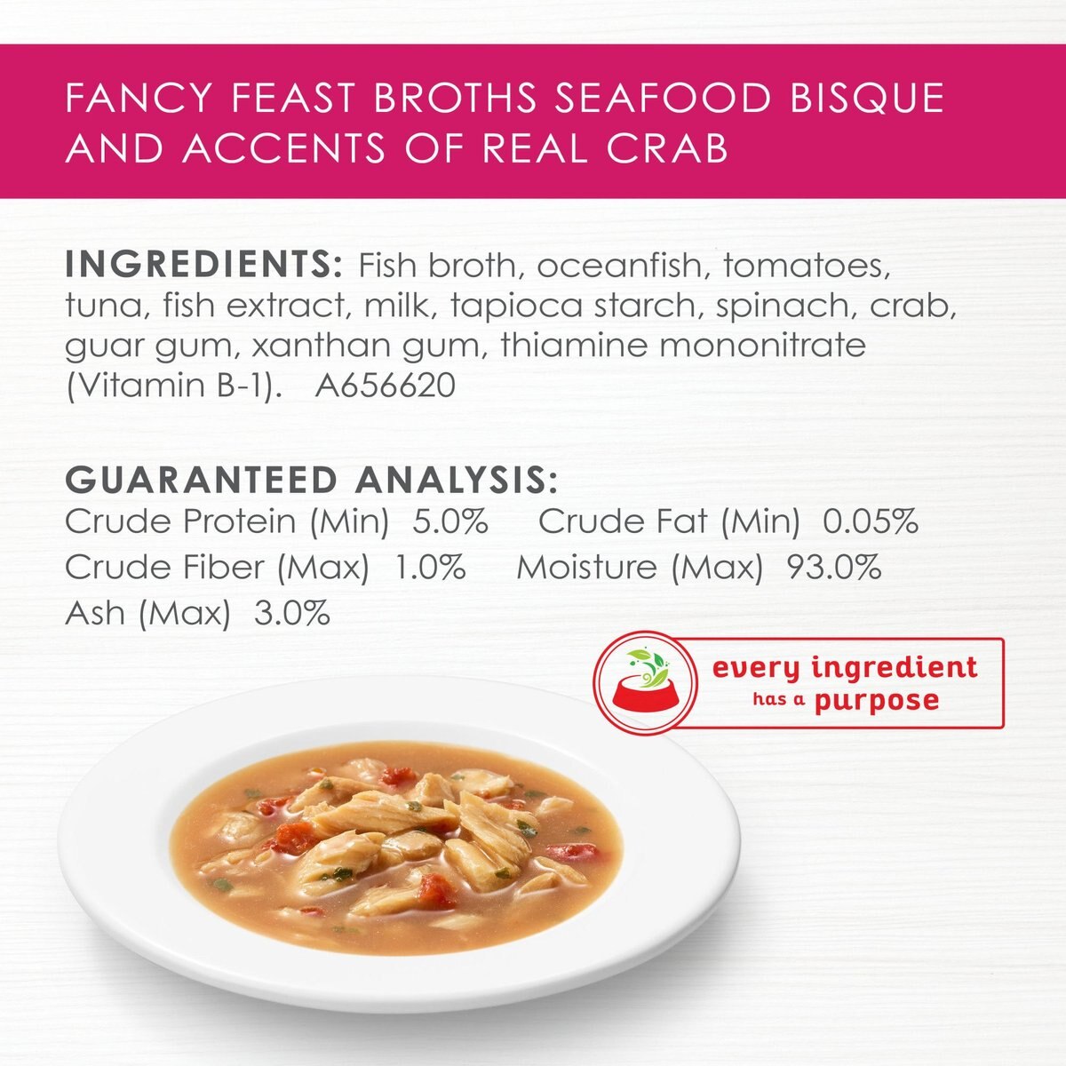 Fancy Feast Broths Seafood Bisque and Accents of Real Crab Grain-Free Cat Food Topper， 1.4-oz， case of 16