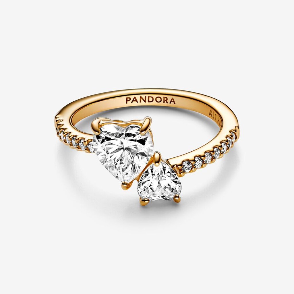 PANDORA  Double Heart Sparkling Ring in Gold Plated