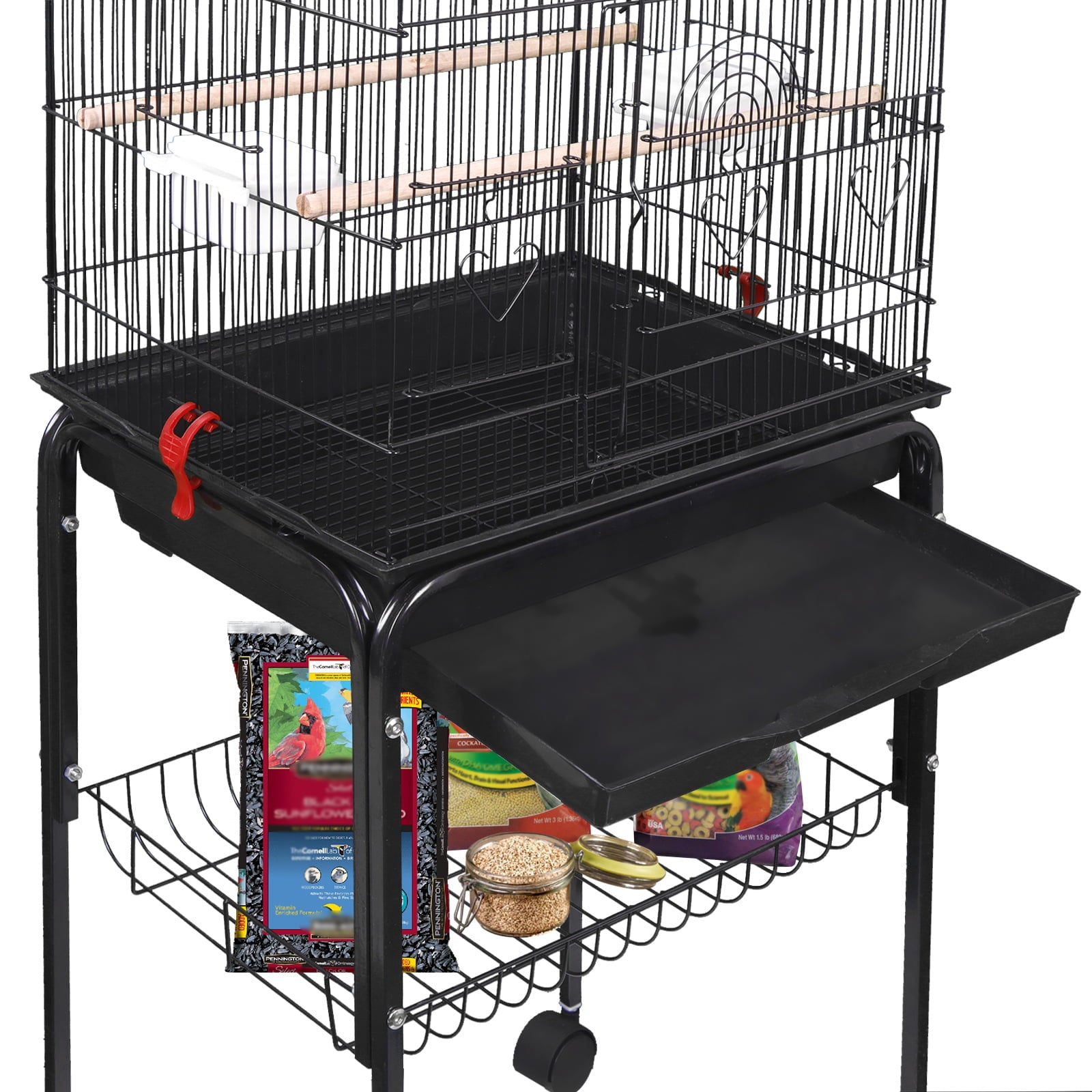 Zeny 59'' Bird Cage Large Wrought Iron Cage for Cockatiel Sun Conure Parakeet with Rolling Stand