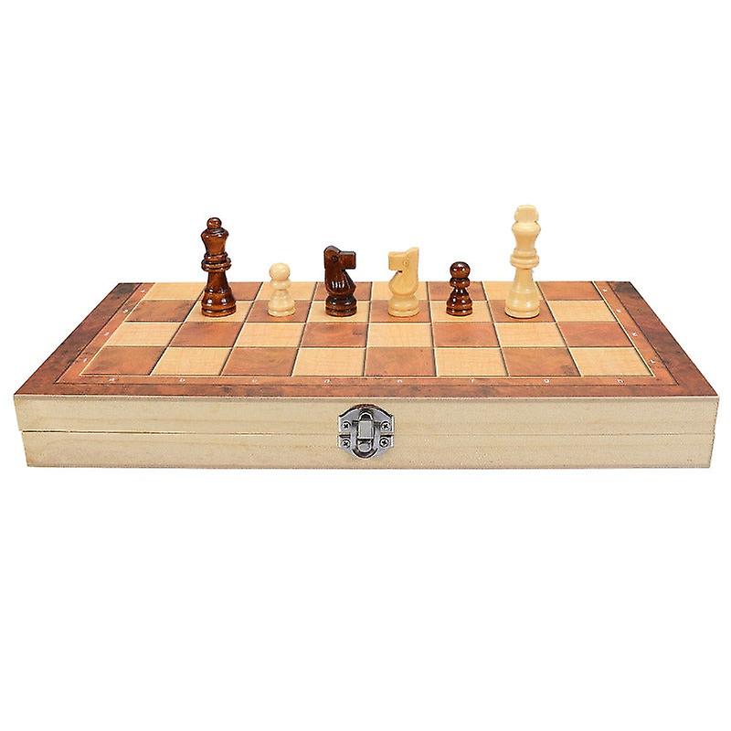 3 In 1 Folding Wooden Chess Set Family Board Games Checkers Backgammon