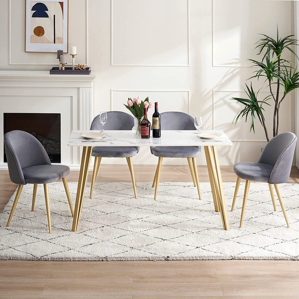 Ivinta White Marble Dining Table  Modern Rectangle 55 inch Dining Room Table for 4/6