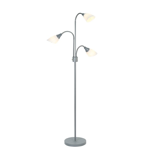 3 light Floor Lamp With White Shades Silver Cresswell Lighting