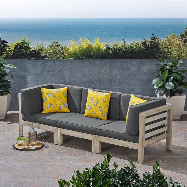 Oana Outdoor 3Seater Acacia Wood Sectional Sofa Set With Cushions by Christopher Knight Home