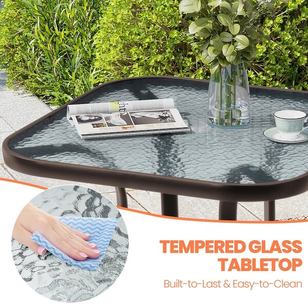 Pellebant Outdoor Tempered Glass Top Table with Umbrella Hole