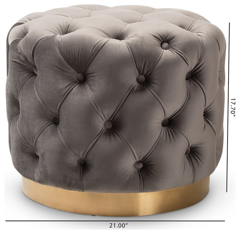 Baxton Studio Valeria Modern Tufted Velvet Ottoman in Gray and Gold   Contemporary   Footstools And Ottomans   by HedgeApple  Houzz