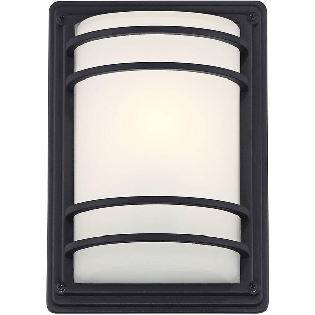 High Modern Outdoor Wall Sconce Light Fixture Mount Porch House Exterior Weatherproof Black Metal Frosted Glass Shade