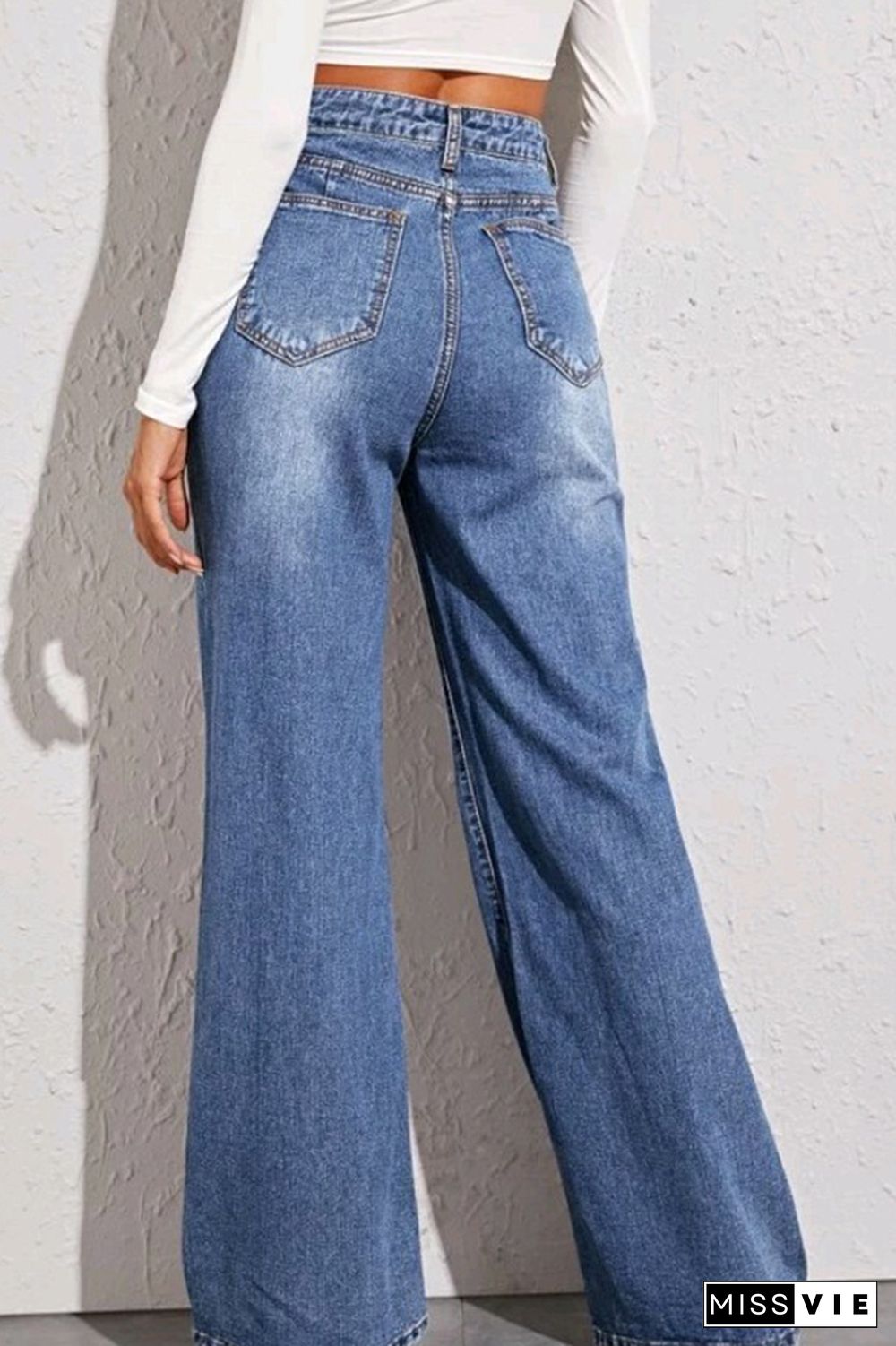 Blue High Waist Wide Leg Jeans