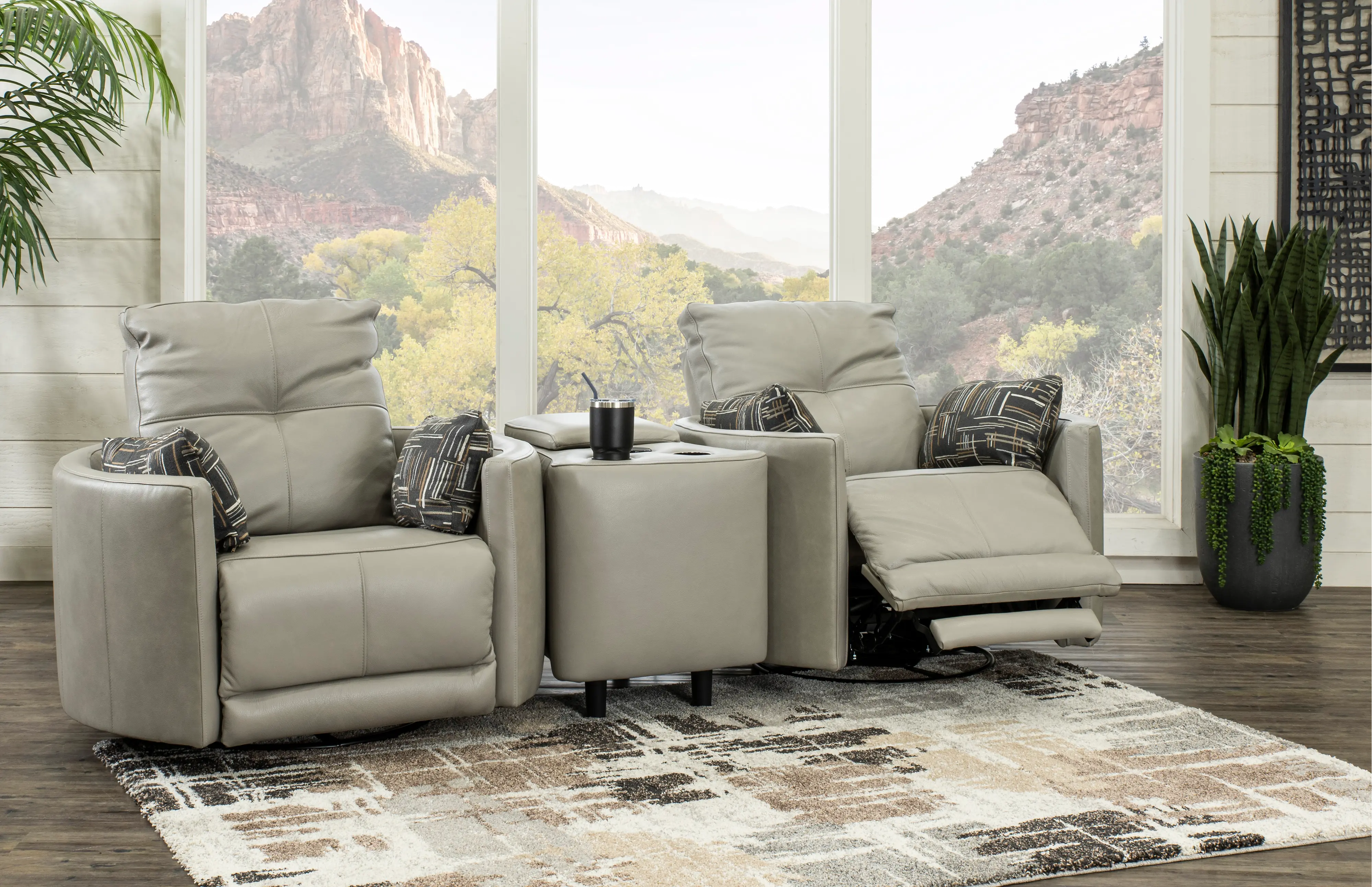 Waterloo Light Gray Leather 3 Piece Curved Home Theater Seating