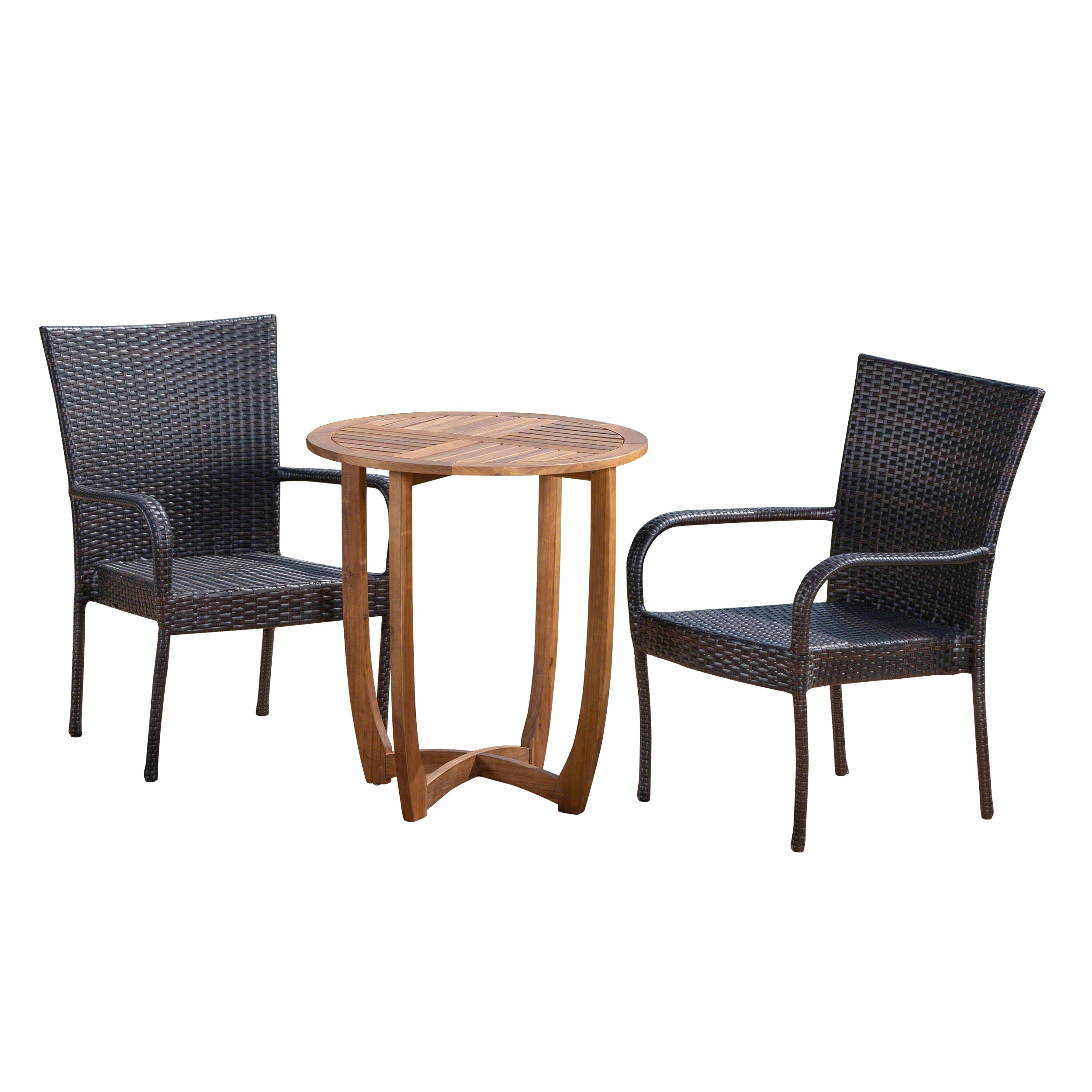 Michael Outdoor 3 Piece Acacia Wood/ Wicker Bistro Set, Teak Finish and Multibrown