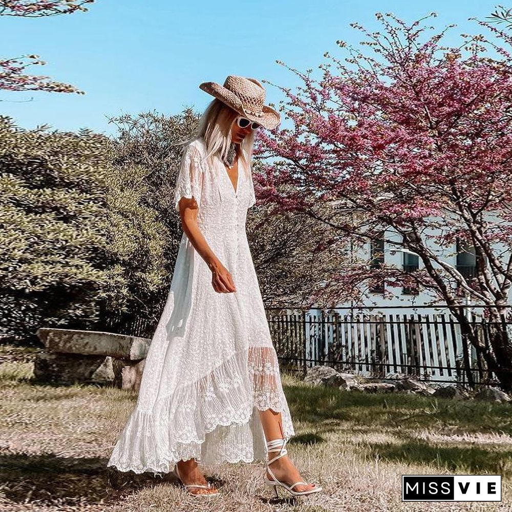 Slim Floral White Lace Dress