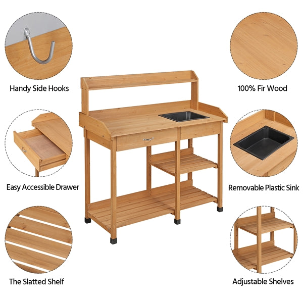 SmileMart Wooden Potting and Planter Workbench with Removable Sink Drawer