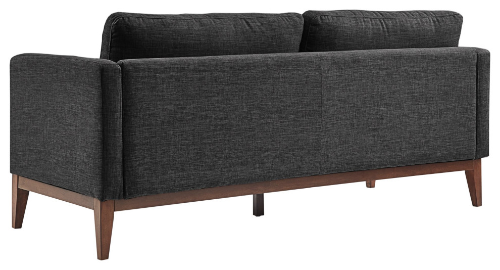 Retro Modern Sofa  Dark Oak Wooden Legs With Beige Linen Fabric Seat   Transitional   Sofas   by Decorn  Houzz