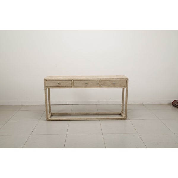 Artissance Reclaimed Peking Console Table With 3 Drawers and Weathered White Wash Finish， 34 Inch Tall