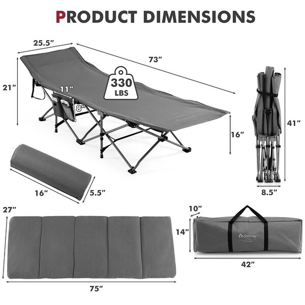 Costway Folding Retractable Travel Camping Cot w/Removable Mattress and