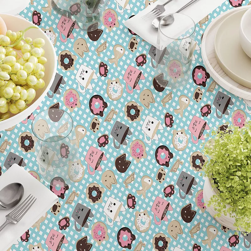 Square Tablecloth， 100% Polyester， 54x54， Cat Lovers Mugs and Donuts