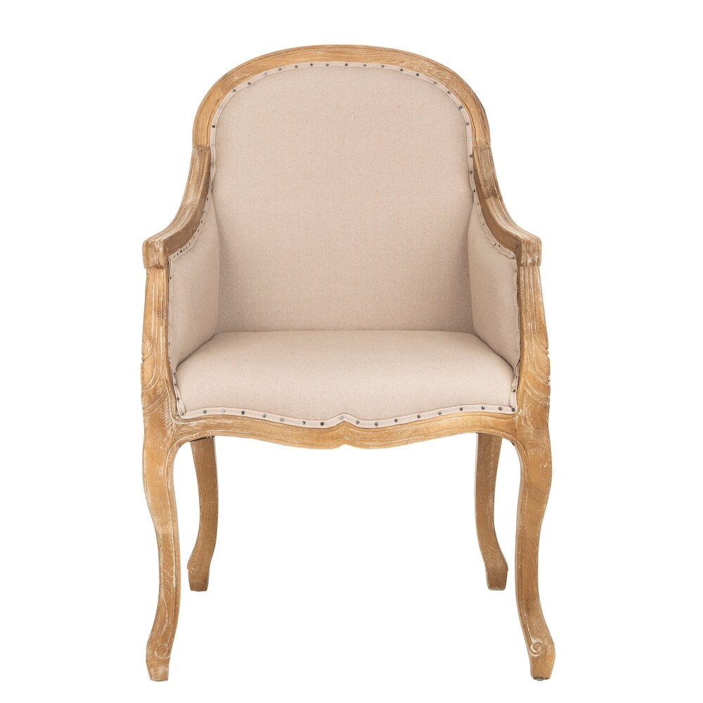 SAFAVIEH Dining Old World Arles Beige/ Antiqued Oak Finish Nailhead Arm Chair