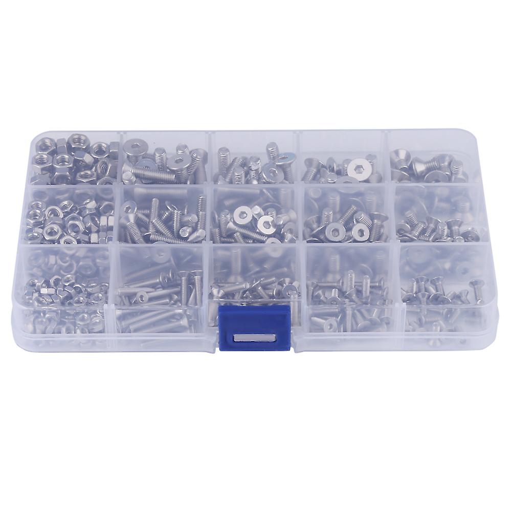 440pcs M3 M4 M5 Stainless Steel Hex Socket Flat Head Screw Bolts and Nuts kit