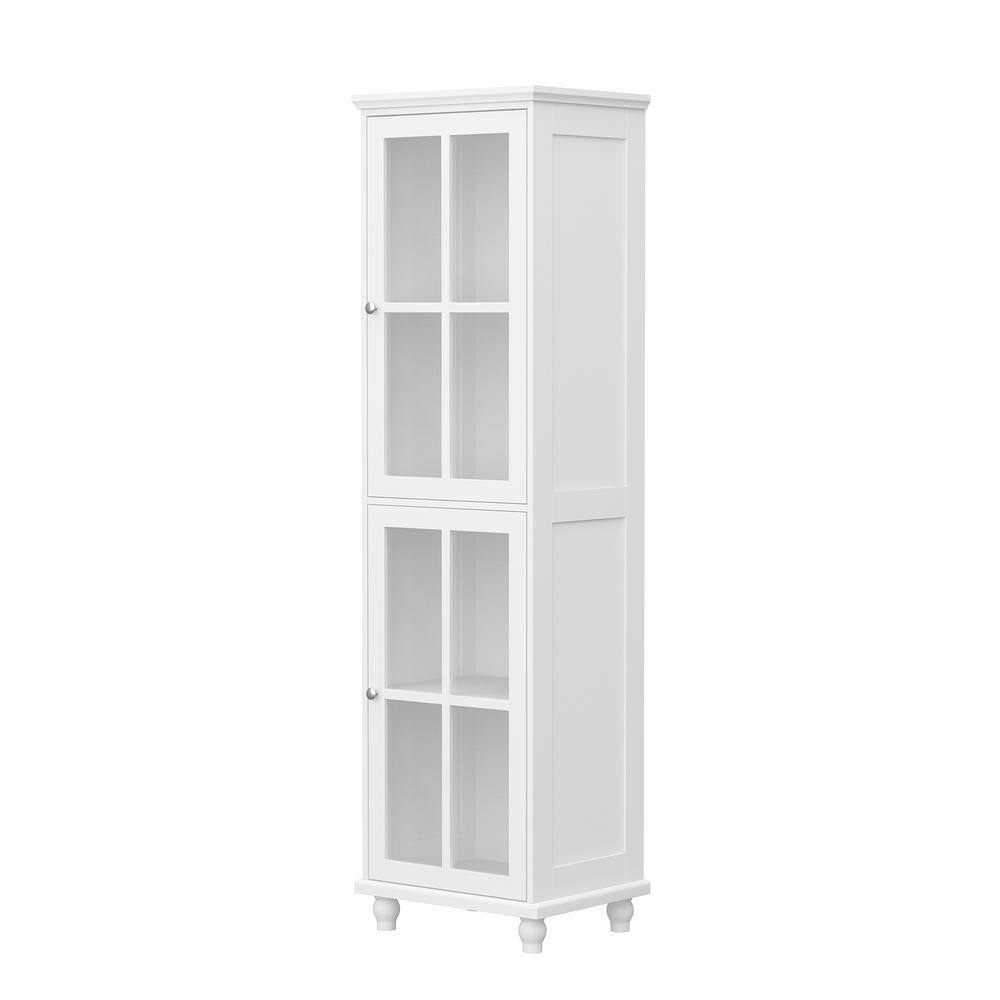 FUFUGAGA 18.1 in. Width White 4-Shelves Tall Elegant Wooden Accent Bookcase Standard Bookcase with Tempered Glass Doors L-THD-330077-01-c1