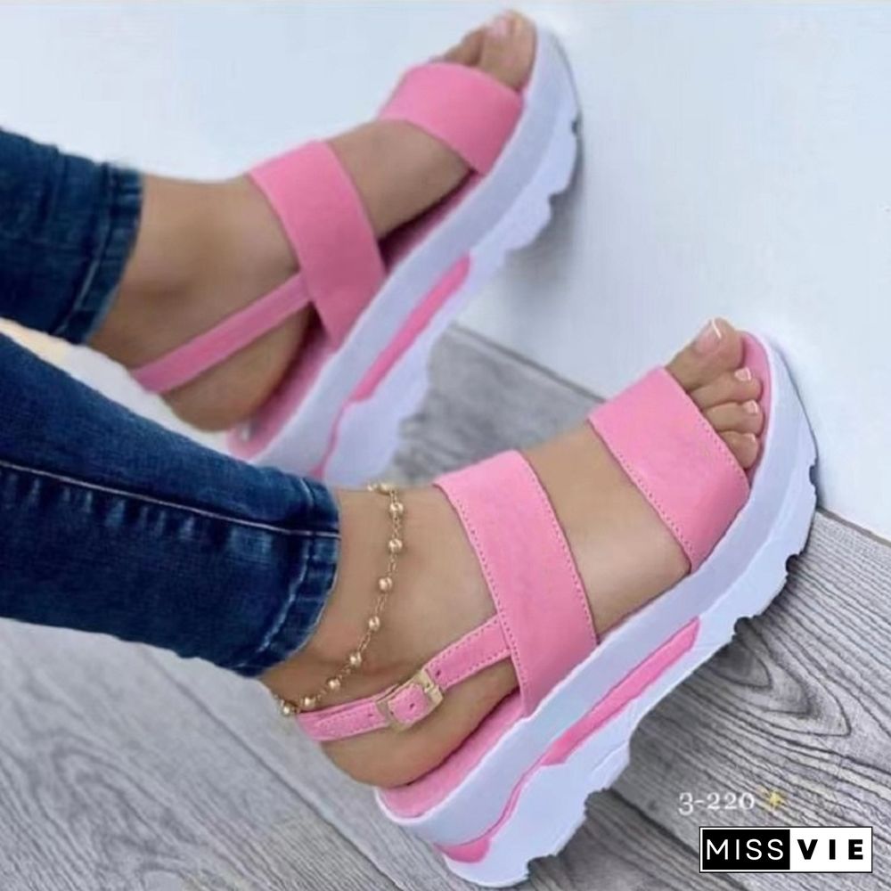 Women Summer Platform Sandals Buckle Strap Open Toe Thick Bottom Punk Ladies Casual Flats Beach Shoes Sandalias De Mujer