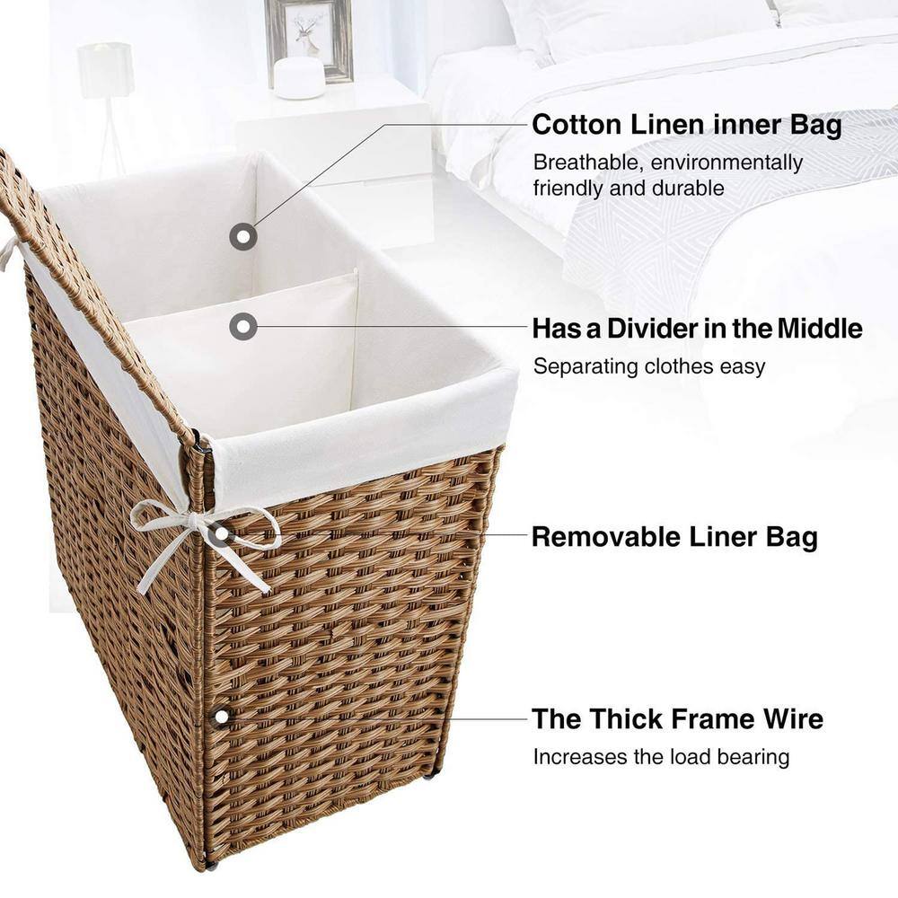 110L Rattan Laundry Basket Hamper with 2 Removable Liner Bags Natural hamper-133