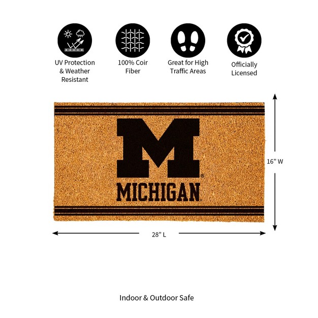 Evergreen University Of Michigan Logo Turf Mat Brown 28 X 16 Inches Indoor Outdoor Doormat