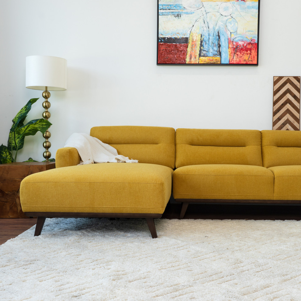 Adas Mid Century Modern L Shaped Linen Fabric Left Facing Dark Yellow Sectional   Midcentury   Sectional Sofas   by Ashcroft Furniture Co.  Houzz