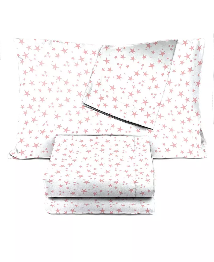 Saturday Park Pink Stars 100% Organic Cotton Queen Sheet Set