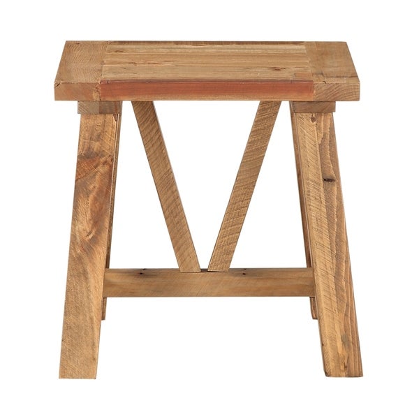 Pine Wood End Table with Trestle Reinforced Sawhorse Base， Brown