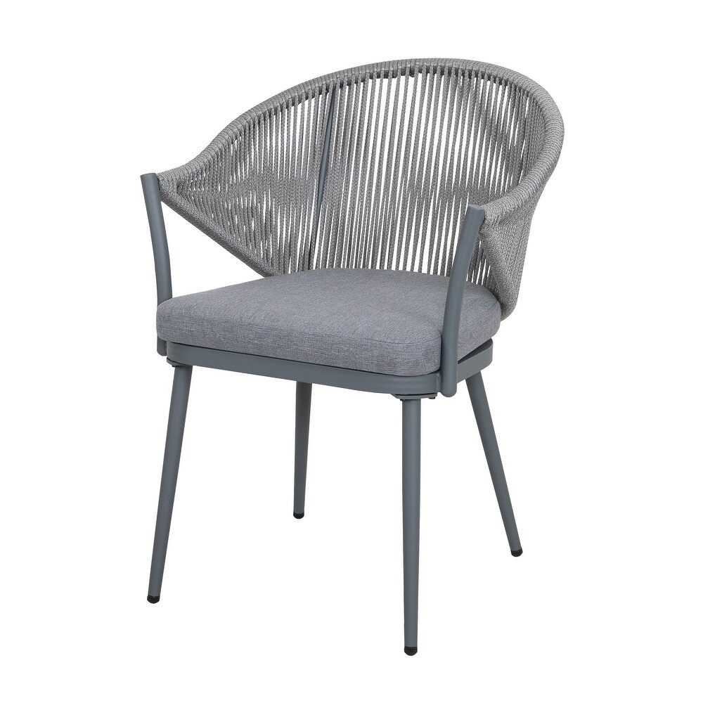 Aluminum Woven Rope Dining Chairs with Cushions (Set of 2)