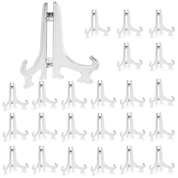 Juvale 24 Pack Clear Mini Easels For Displaying Photos Decorative Tiles Wedding Place Cards 4 In