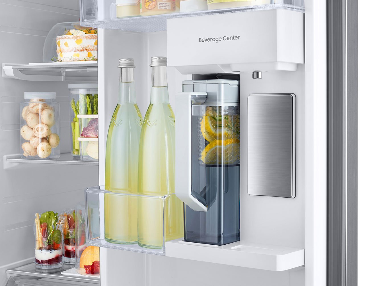  ADA Bespoke 28 Cu. Ft. White Glass Smart Side-By-Side Refrigerator With Beverage Center