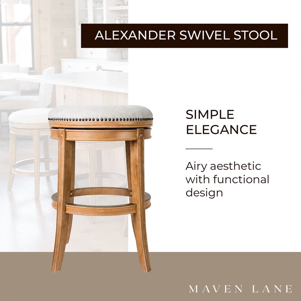 Maven Lane Alexander Backless Bar Stool in Weathered Oak Finish w/ Sand Color Fabric Upholstery