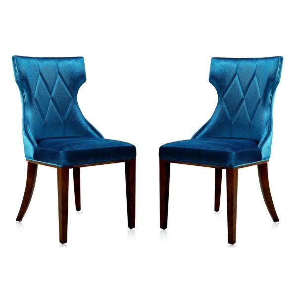 Reine Velvet Dining Chair (Set of Two) in Cobalt Blue and Walnut