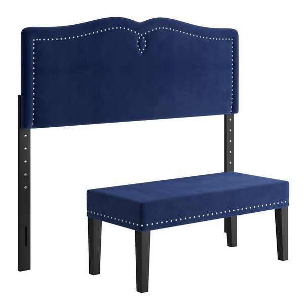 Modern Velvet Double/Queen Adjustable Height Headboard with Bench - - 36002888