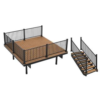 FORTRESS Apex Freestanding 4 ft. x 12 ft. x 12 ft. Himalayan Cedar PVC Deck 7-Step Stair Kit with Steel Framing  Aluminum Rail K-64407852413