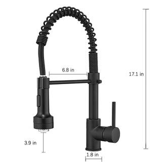 GIVING TREE Single-Handle Spring Spout Pull Out Sprayer Kitchen Faucet with LED Light in Matte Black HDLTQA0004