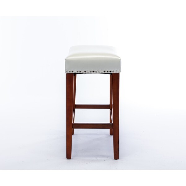 Set of 2 White Leather Barstool