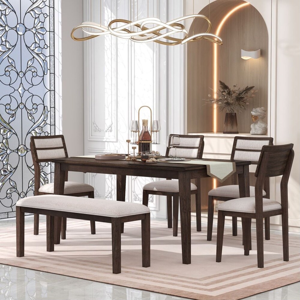 6 Piece Dining Set Includes Dining Table 4 Upholstered Chairs   Bench