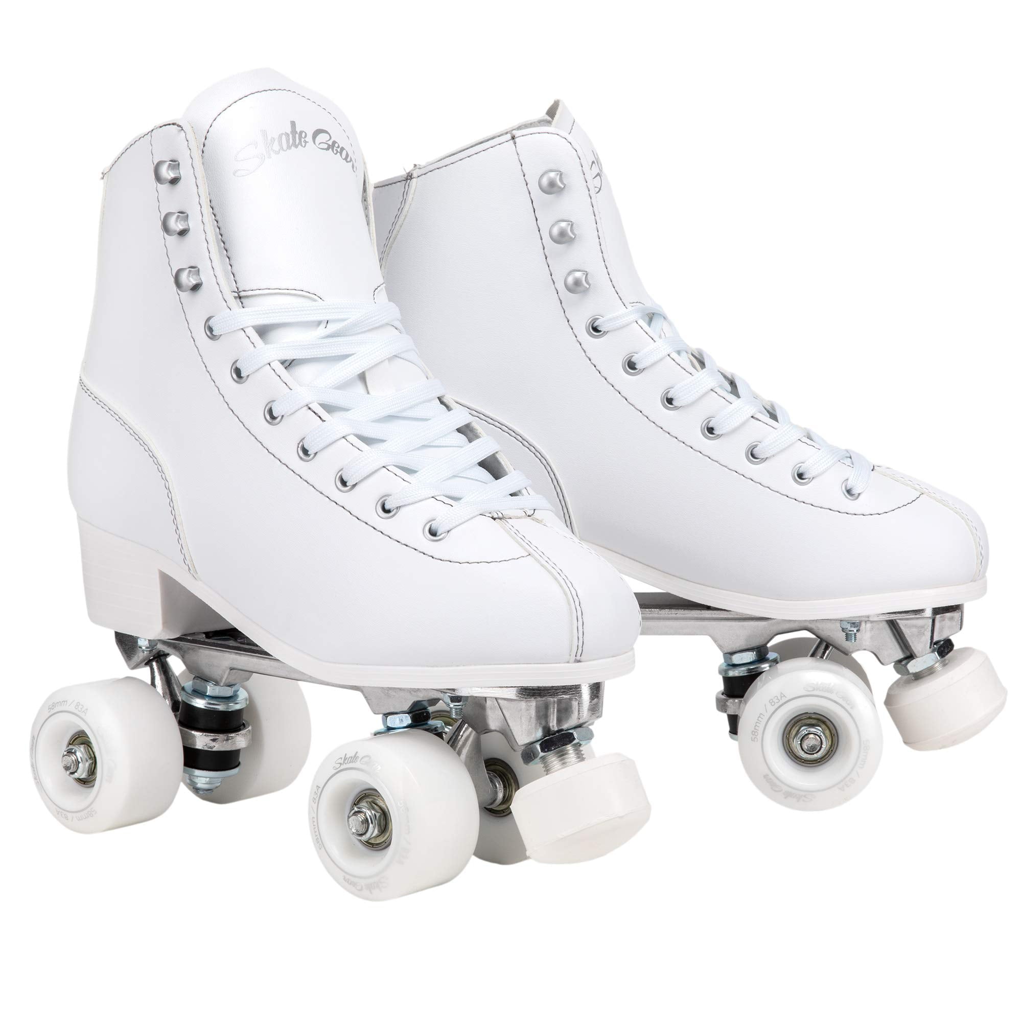 Skate Gear Extra Support Quad Roller Skates for Kids and Adults (White, Women's 10 / Men's 9)