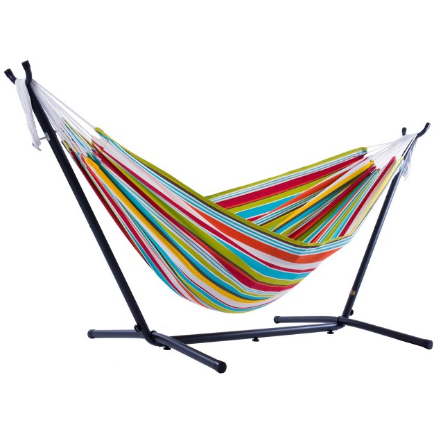 The Hamptons Collection 110 Green Orange And Yellow Striped Brazilian Style Hammock With Stand