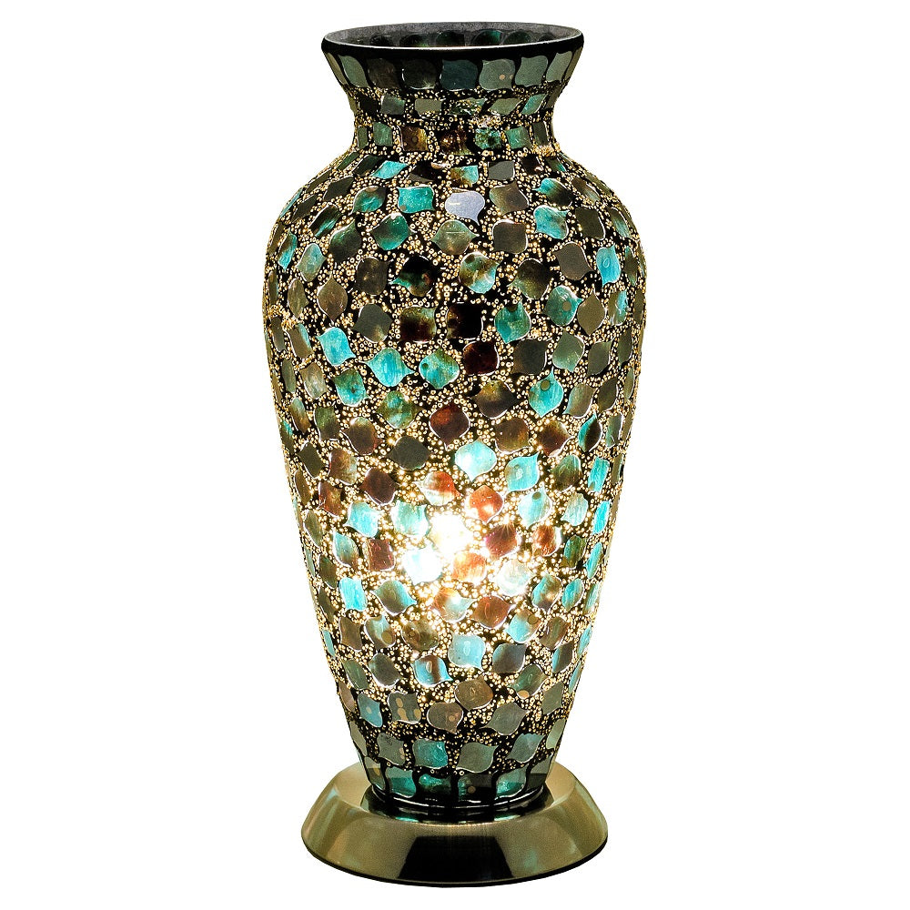 Febland LM79DG Green Mosaic Glass Vintage Vase Table Lamp 38cm