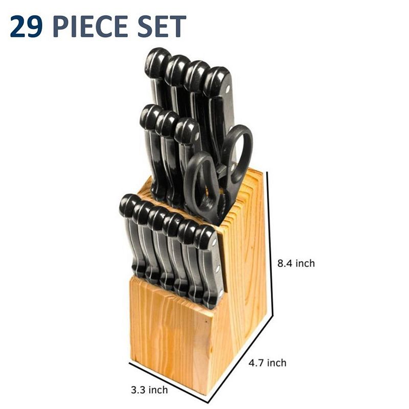 29 Piece Black Knife Block Cutlery Set with Kitchen Utensils