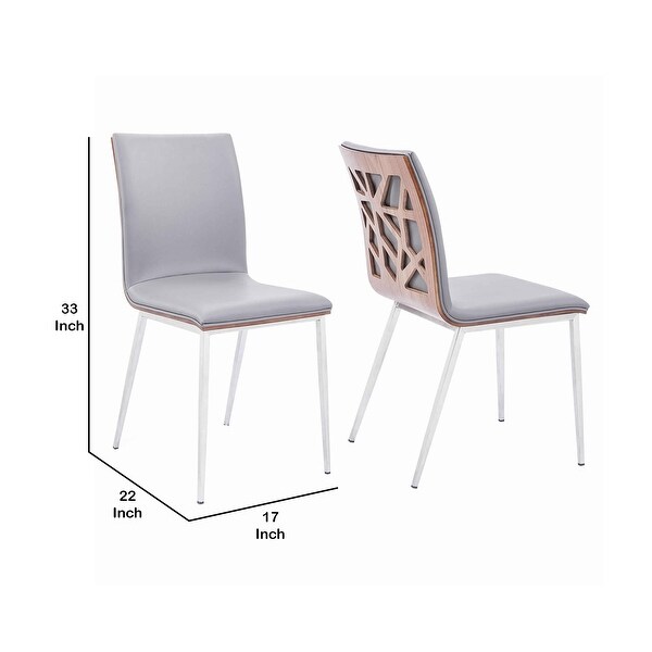 Wood Back Leatherette Dining Chair with Metal Legs， Set of 2， Brown and Gray