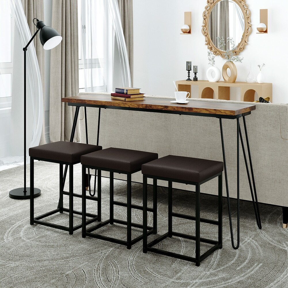 3 PU Stools Bar Kitchen Table Set Console Table