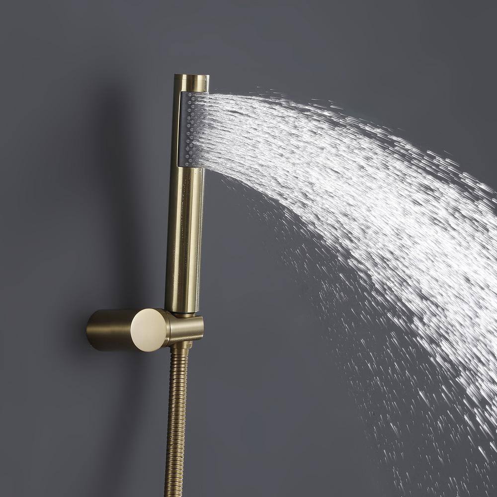 Hlihome 1-Spray Patterns with 2.5 GPM 10 in. Wall Mount Dual Shower Heads in Brushed Gold RBDK-0875-BG