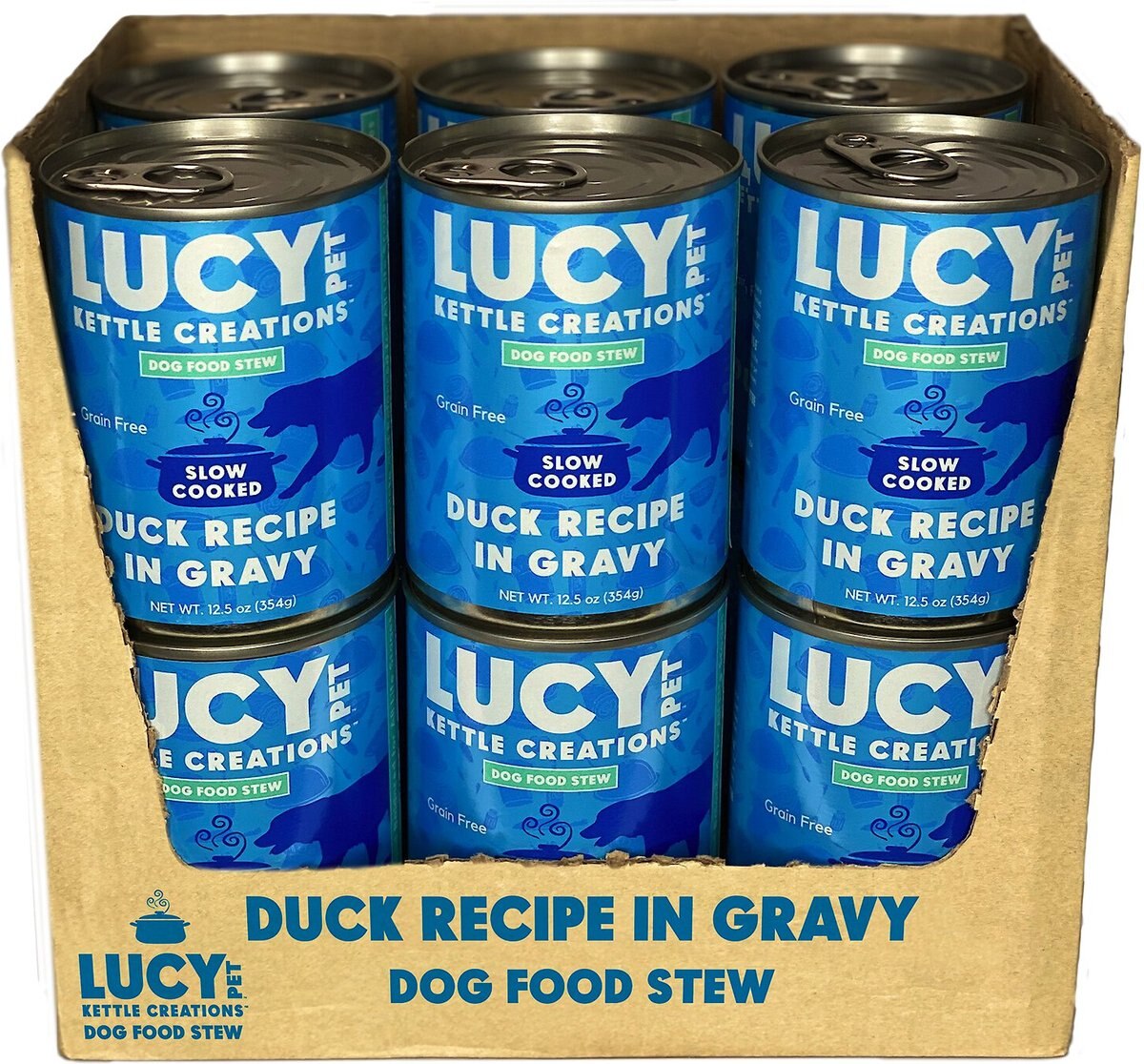 Lucy Pet Products Kettle Creations Duck Recipe in Gravy Wet Dog Food， 12.5-oz can， case of 12