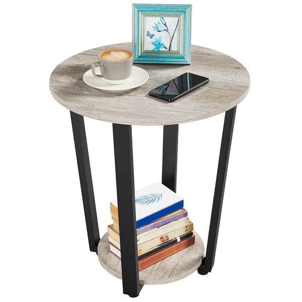 Yaheetech Metal Side Table Round End Table with Storage Rack