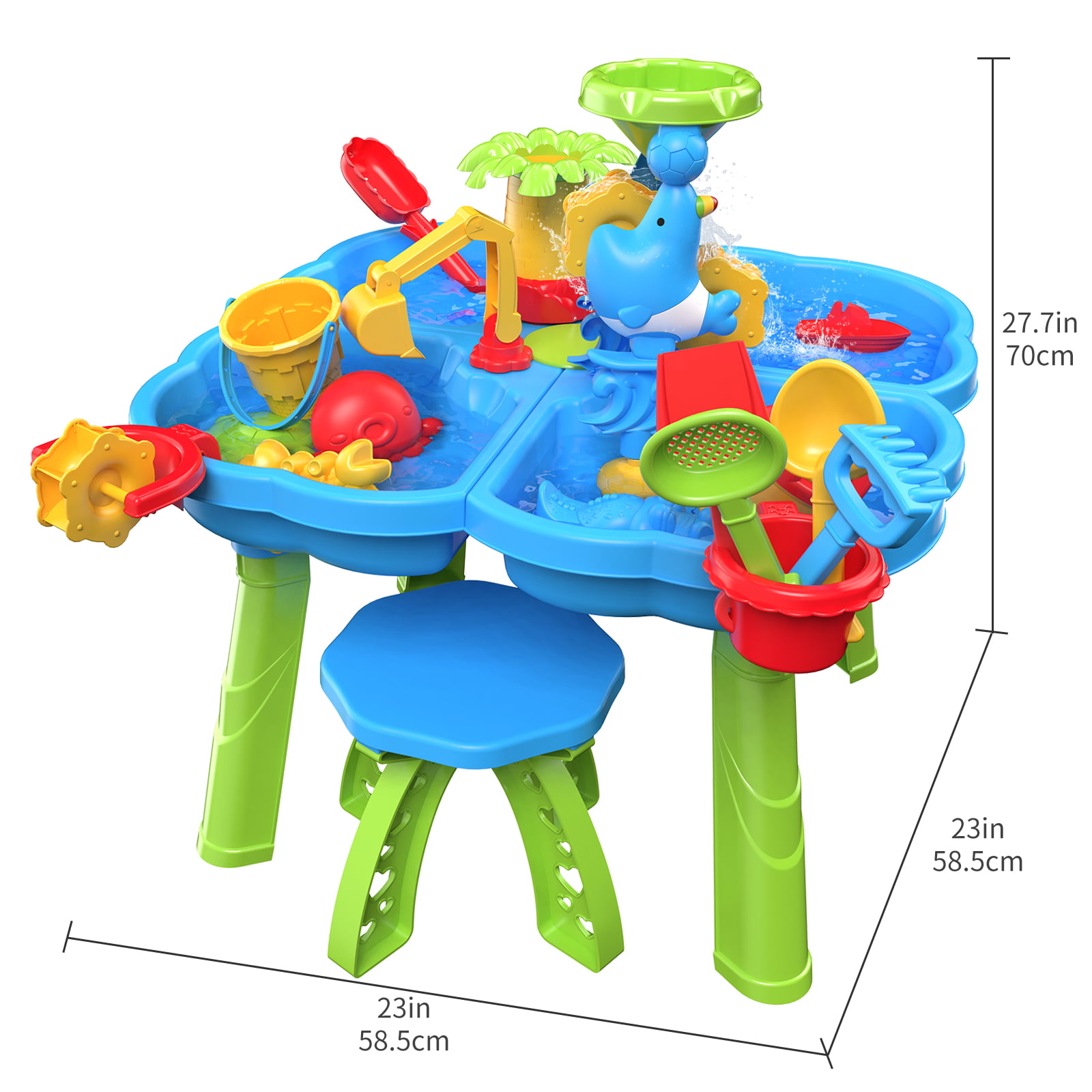 TEMI Sand Water Table for Toddlers， 4 in 1 Sand Table and Water Play Table， Kids Table Activity Sensory Play Table Beach Sand Water Toy for Outdoor Backyard for Toddlers Age 2-4 Gift