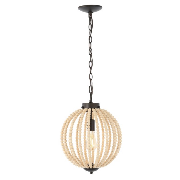 1 light Abril Rustic Bohemian Iron wood Bead Led Pendant Oil Rubbed Bronze brown Jonathan Y